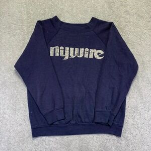 Vintage Nywire Sweater Size Large Navy Blue Crewneck Distressed New York 80s